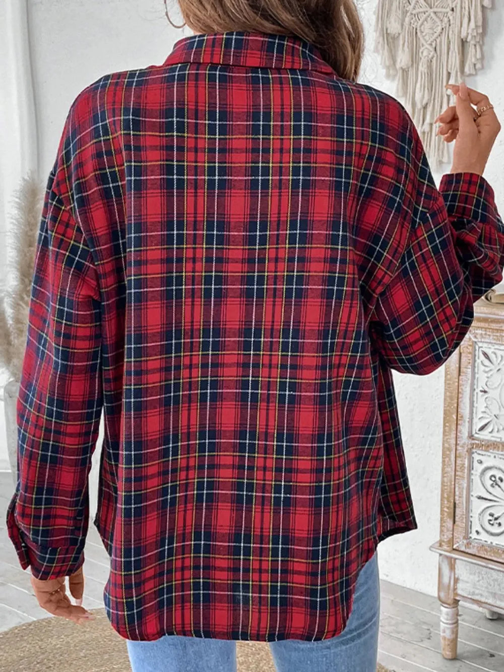 Plaid Button Up Long Sleeve Shirt - Deep Red