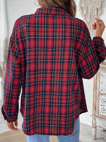 Plaid Button Up Long Sleeve Shirt - Deep Red