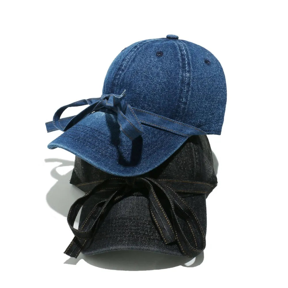 Washed Bow Denim Baseball Cap -