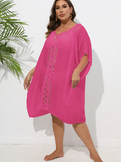 Crochet Trim V-Neck Beach Cover-Up Dress -