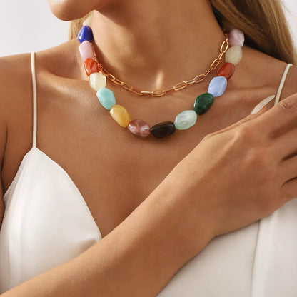 Colorful Beaded Chain Necklace -