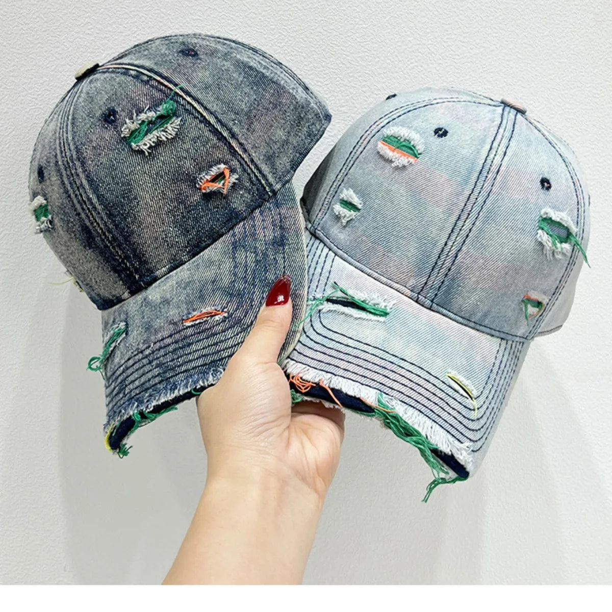 Distressed Adjustable Baseball Cap - Light Blue One Size