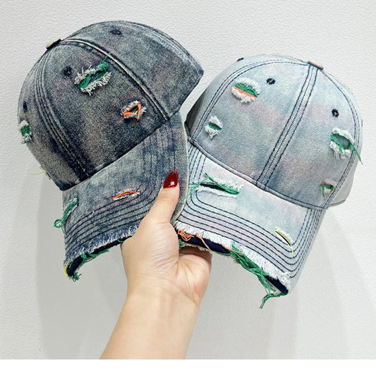 Distressed Adjustable Baseball Cap - Light Blue One Size
