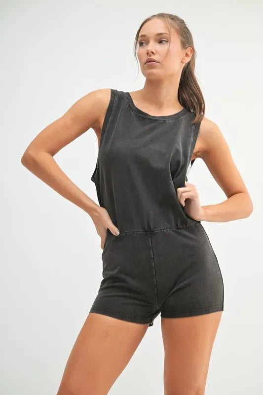 Mineral Wash Vintage Romper - Black
