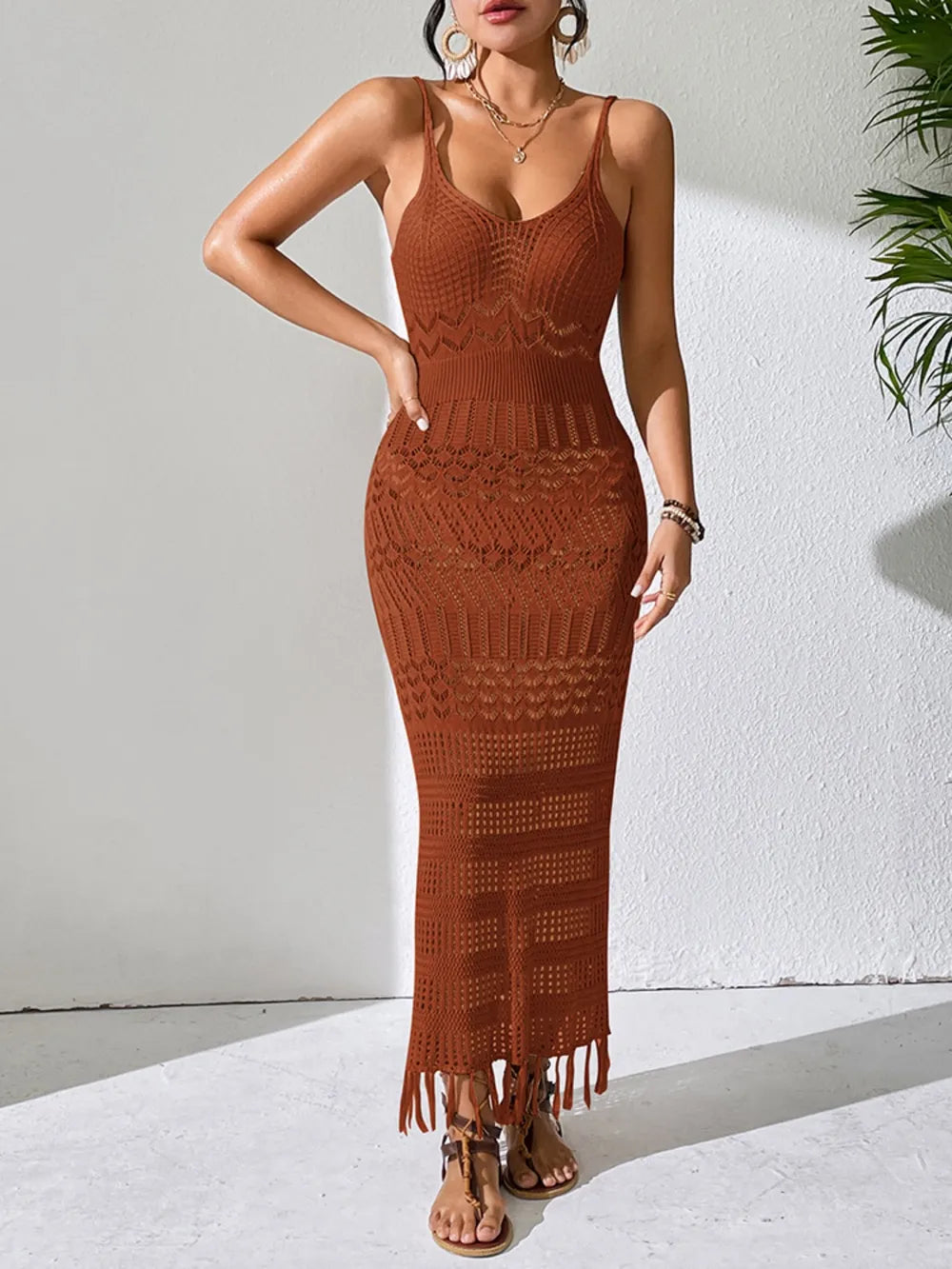 Openwork Scoop Neck Cover-Up Dress -