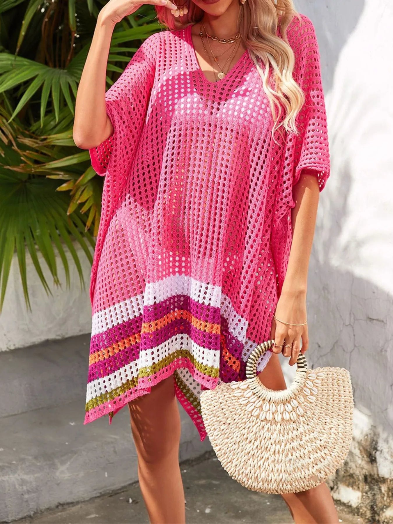 Crochet V-Neck Cover-Up Dress -