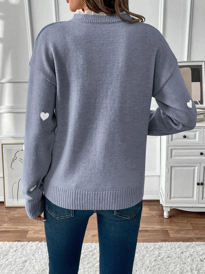 Heart V-Neck Long Sleeve Sweater -
