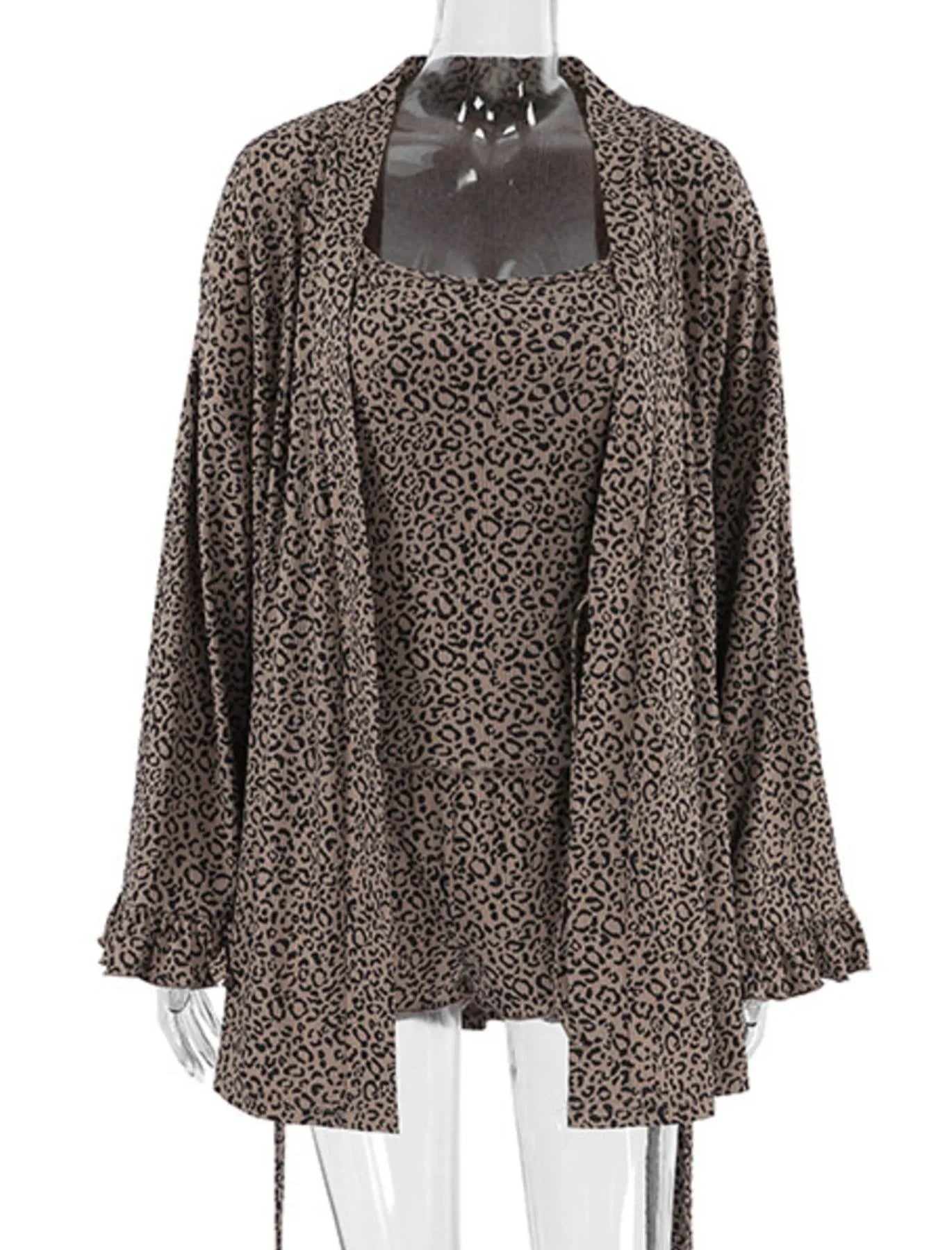Leopard Cami Cardigan and Shorts 3-Piece Set -