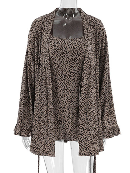 Leopard Cami Cardigan and Shorts 3-Piece Set -