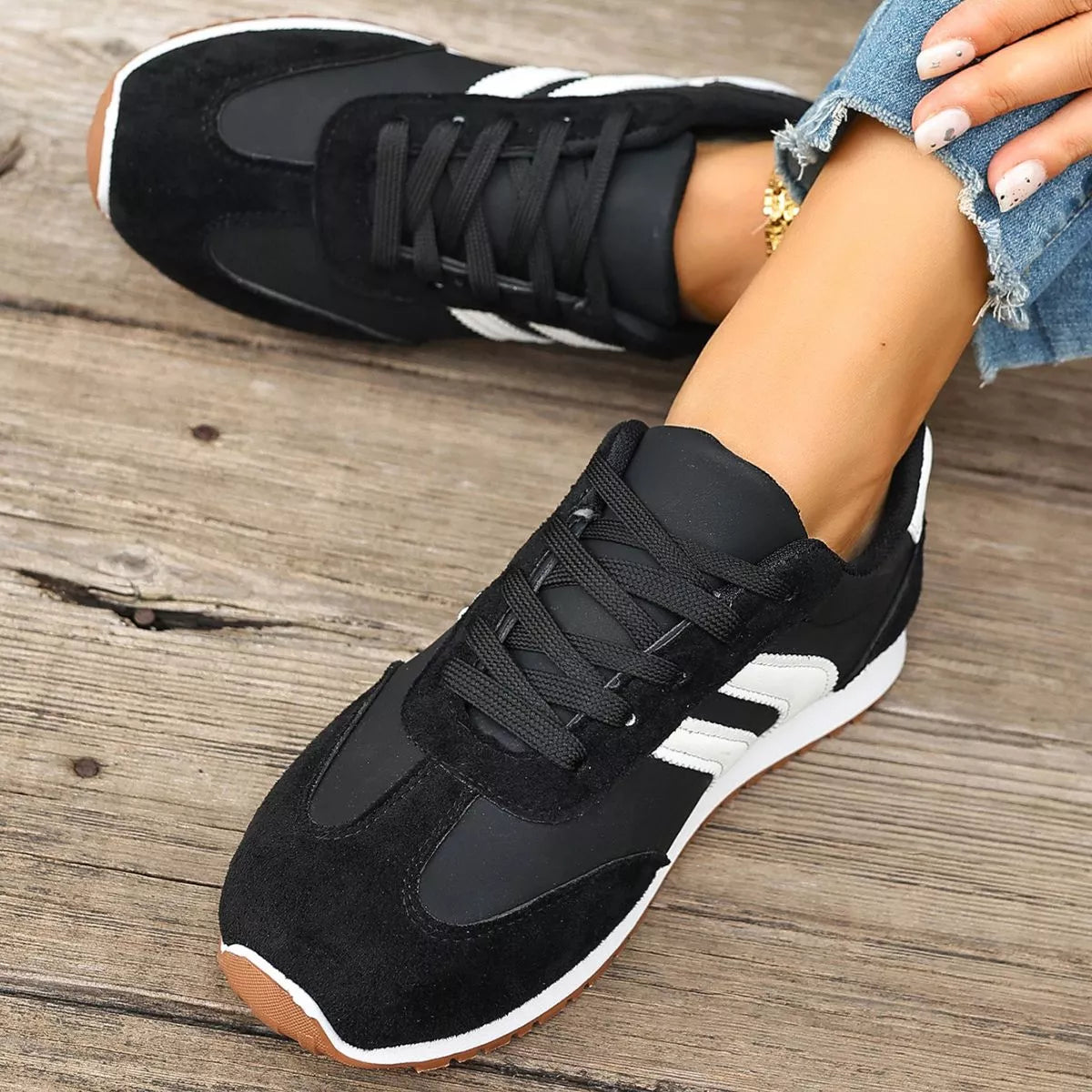 Striped Lace-Up Casual Sneakers -