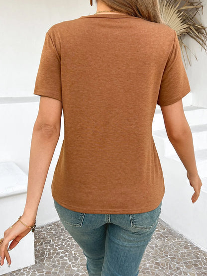 Cross Line Detail Round Neck T-Shirt - Orange