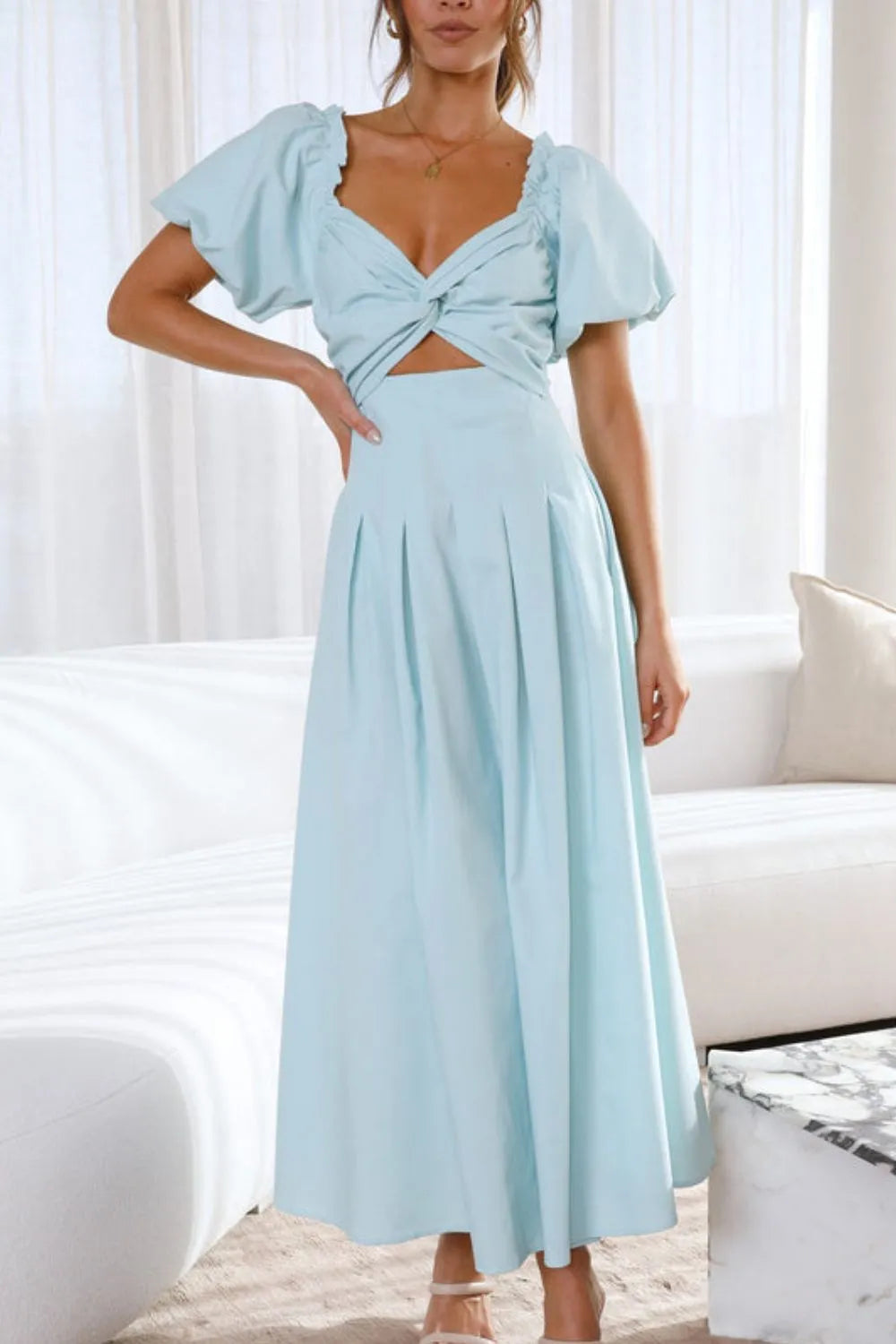 Sweetheart Neck Puff Sleeve Dress -