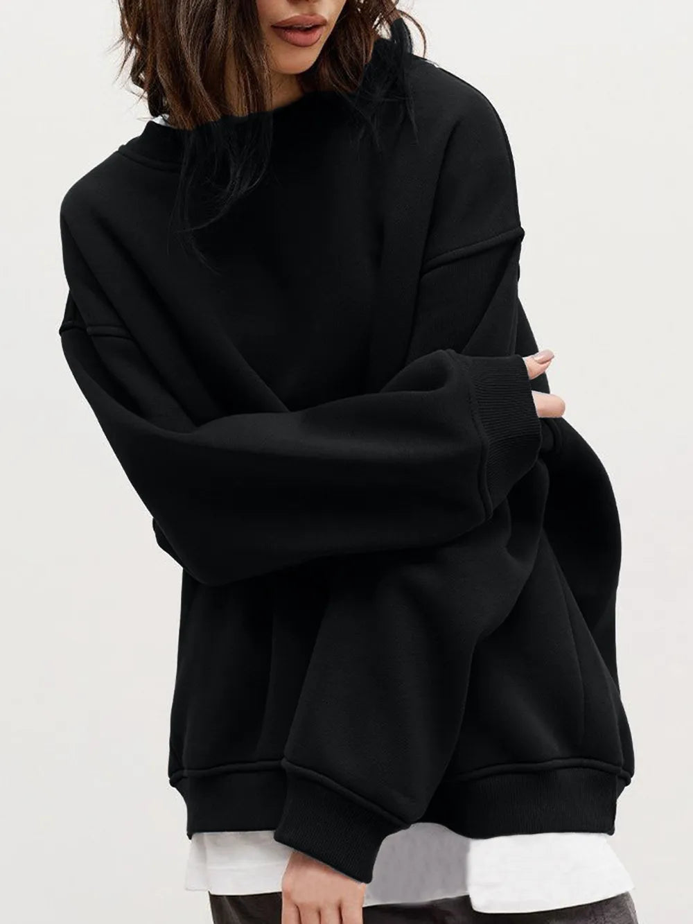 Round Neck Dropped Shoulder Long Sleeve Sweatshirt -