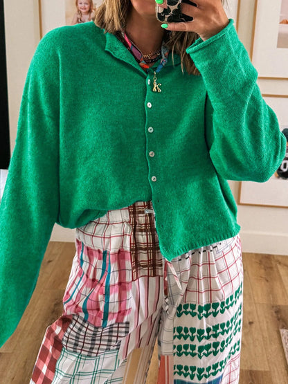 Button-Up Long Sleeve Knit Cardigan -