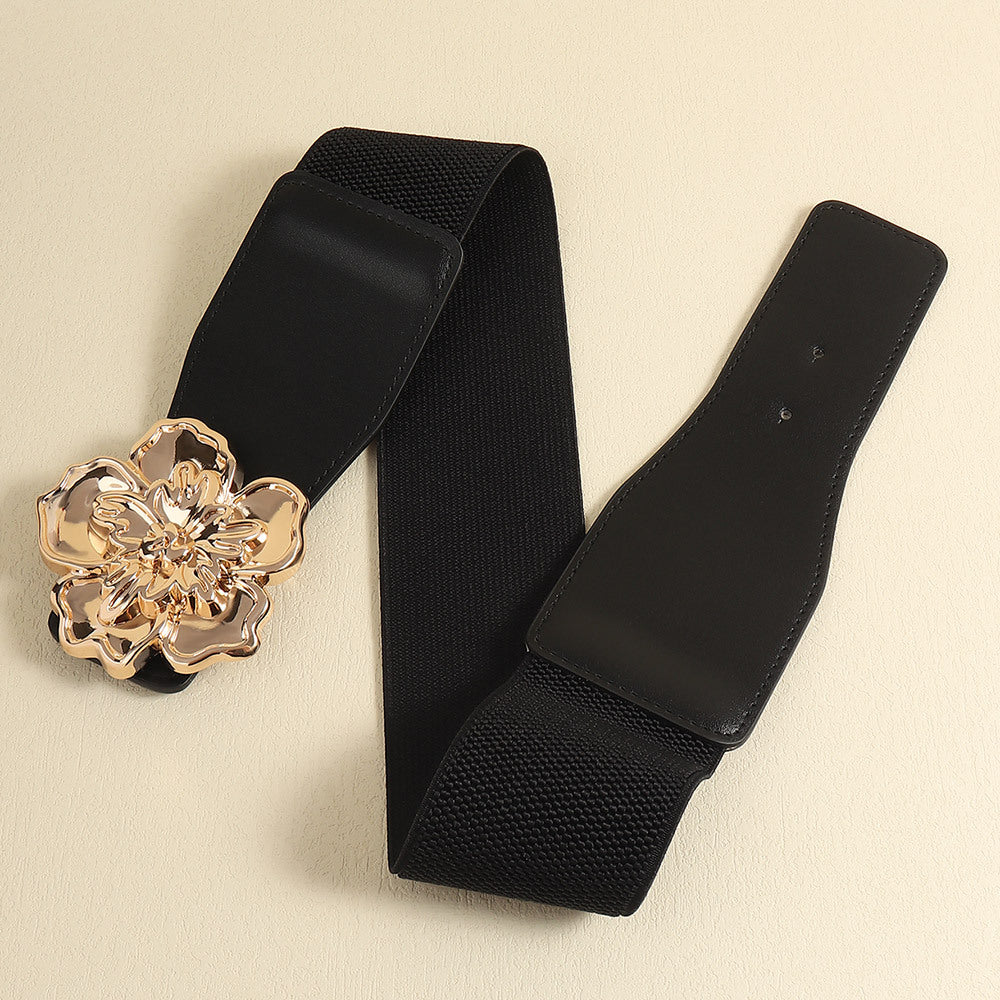 Flower Alloy Buckle Elastic Belt -