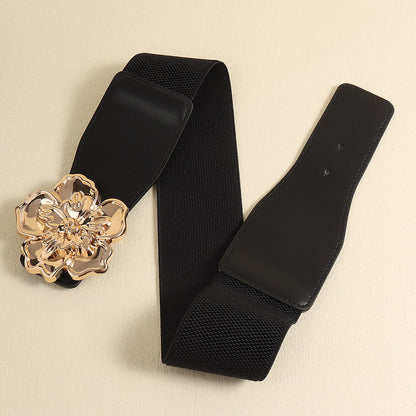 Flower Alloy Buckle Elastic Belt -