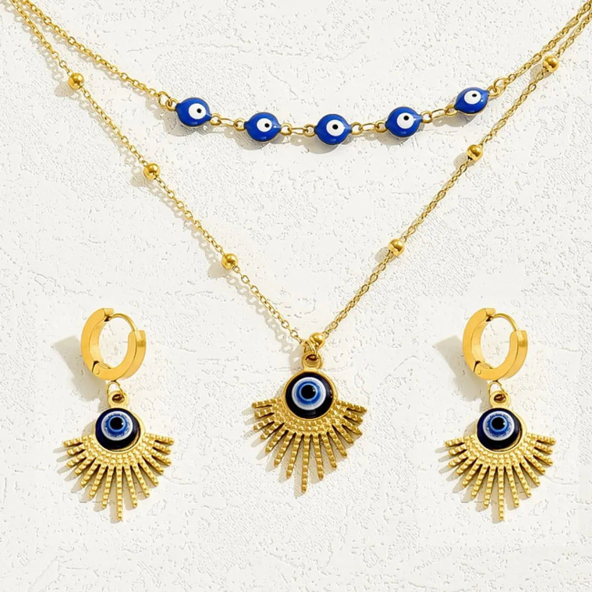 Stainless Steel Resin Necklace and Earrings Jewelry Set -