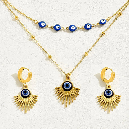 Stainless Steel Resin Necklace and Earrings Jewelry Set -