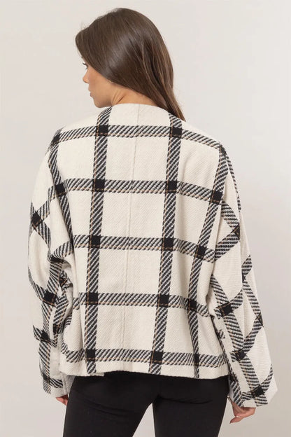 Plaid Long Sleeve Jacket - Cream