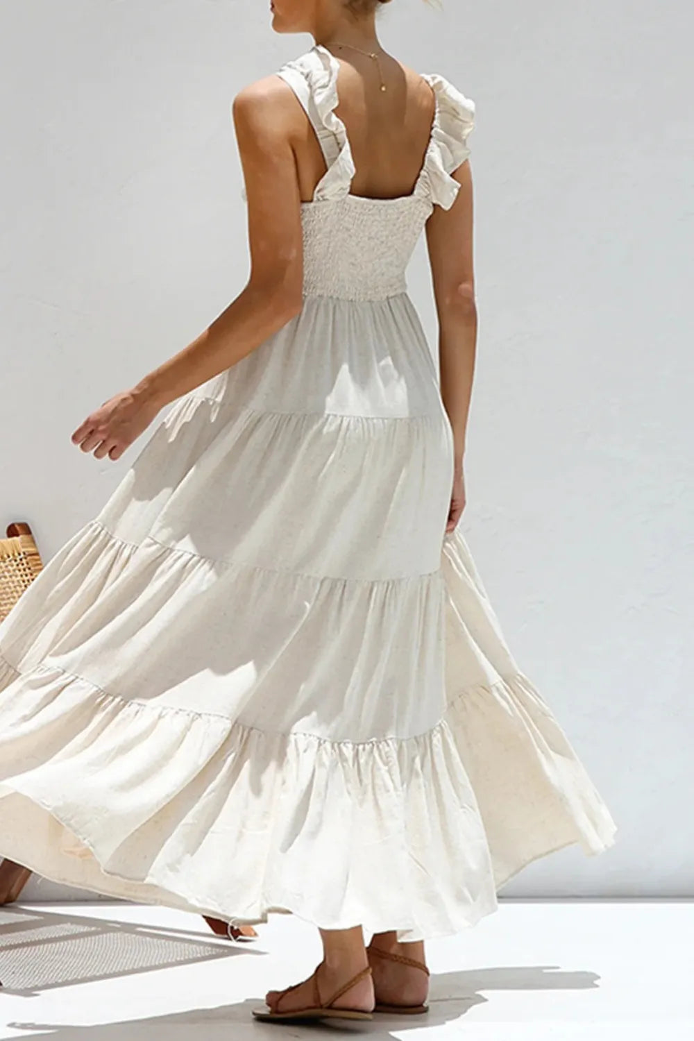 Ruffled V-Neck Tiered Dress -
