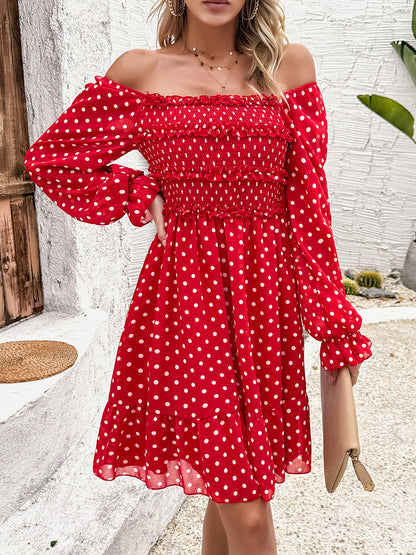 Smocked Polka Dot Long Sleeve Dress | AdoreStarr