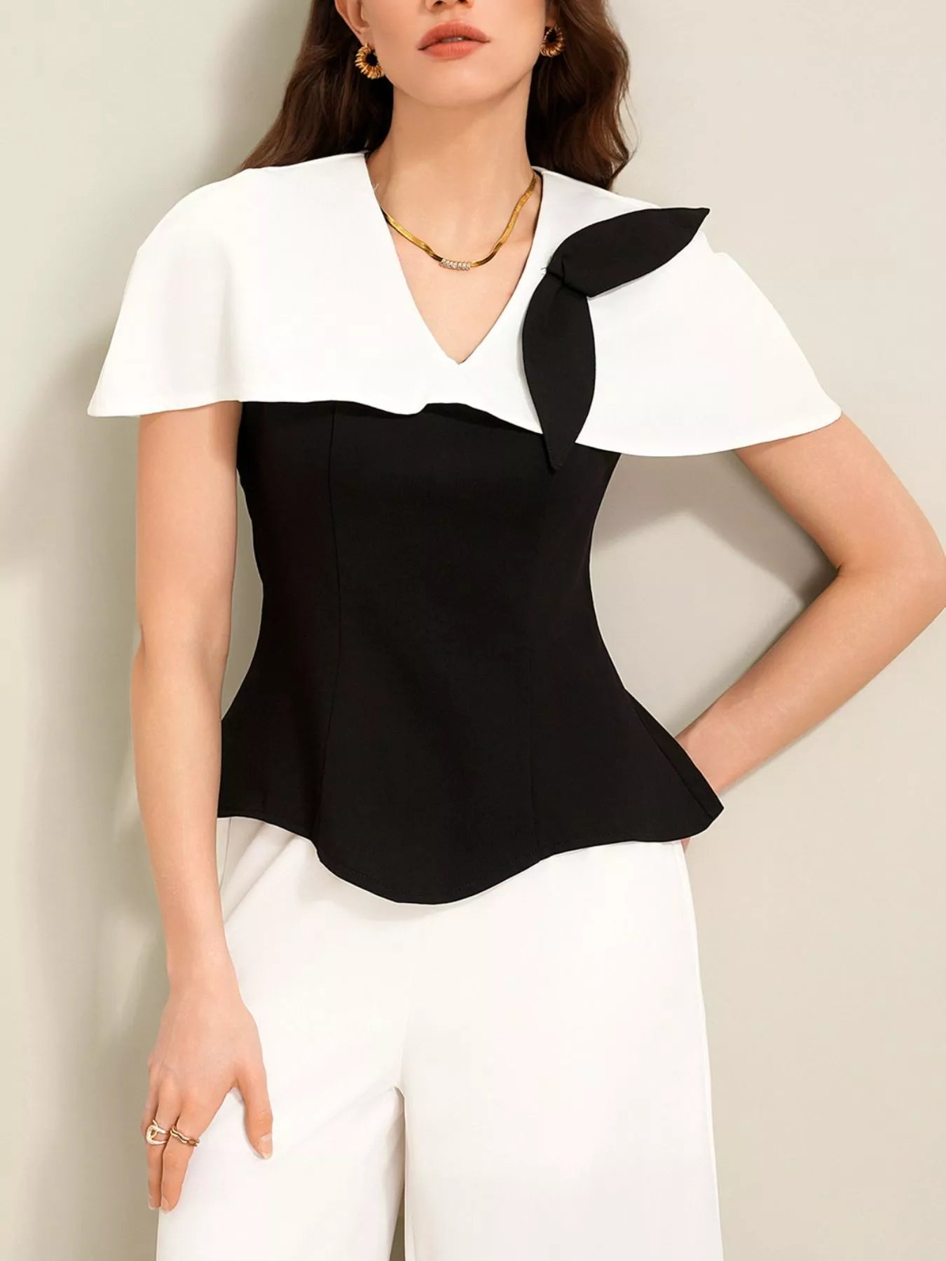 Peplum Top with Wide-Leg Pants Set -