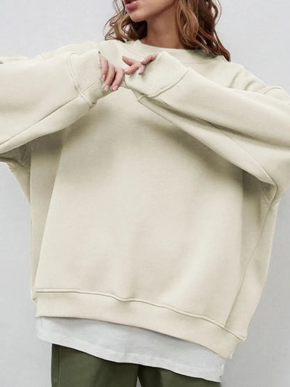 Round Neck Dropped Shoulder Long Sleeve Sweatshirt -