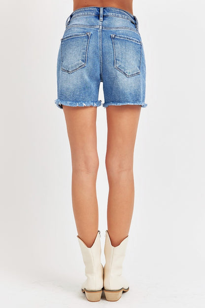 Front Slit Raw Hem Denim Shorts