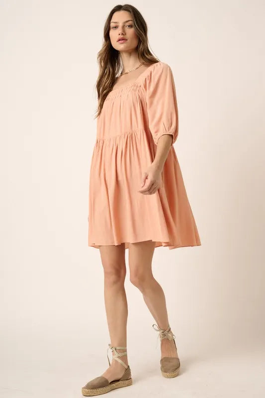 Pintuck Detail Tie Back Mini Dress -