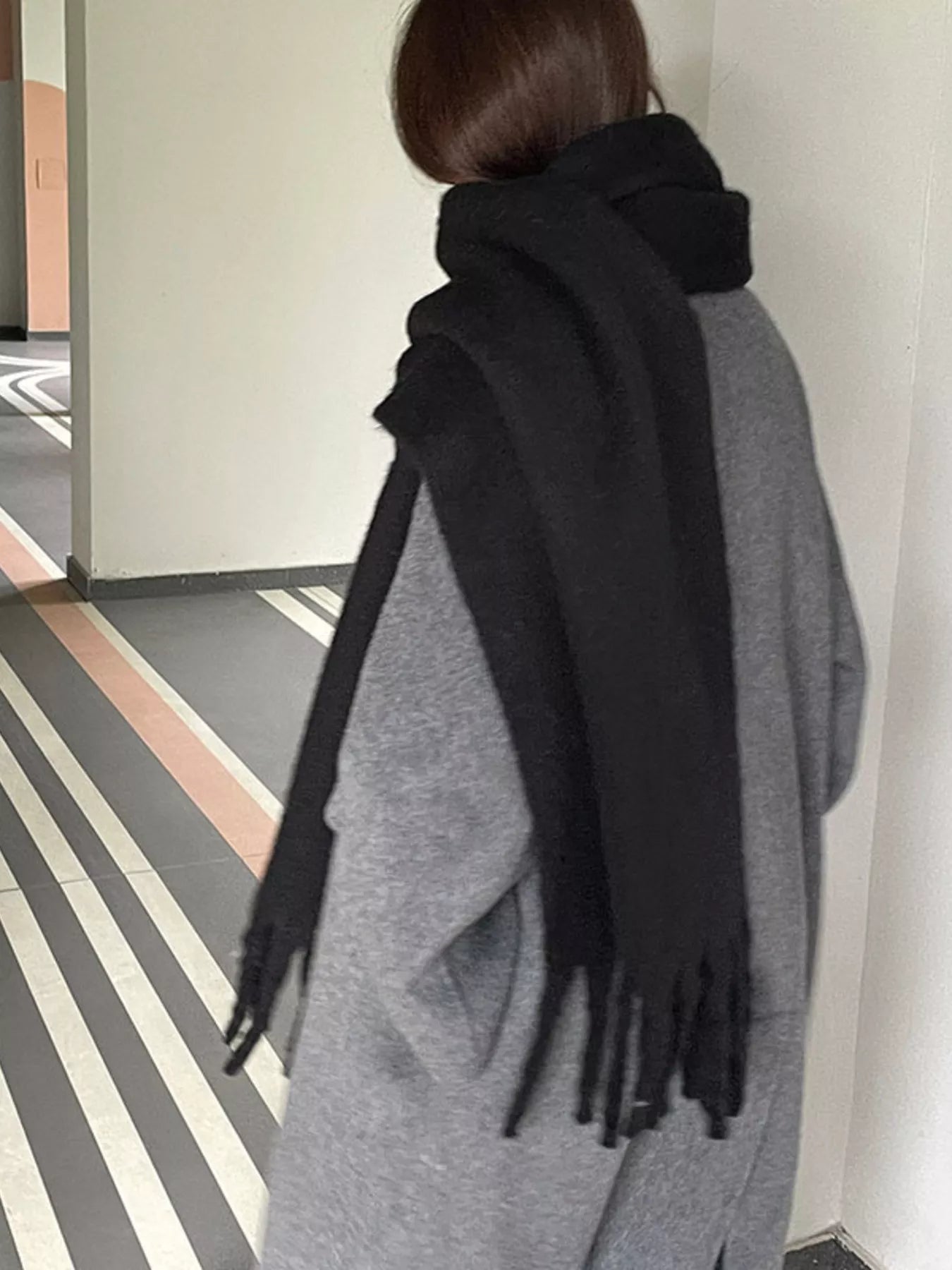 Solid Color Fringe Scarf -