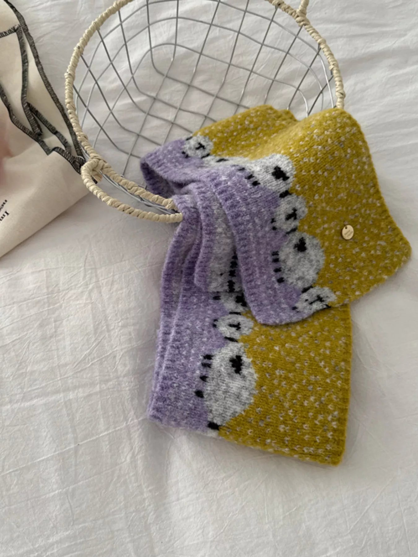 Sheep Pattern Knitted Scarf - Yellow One Size