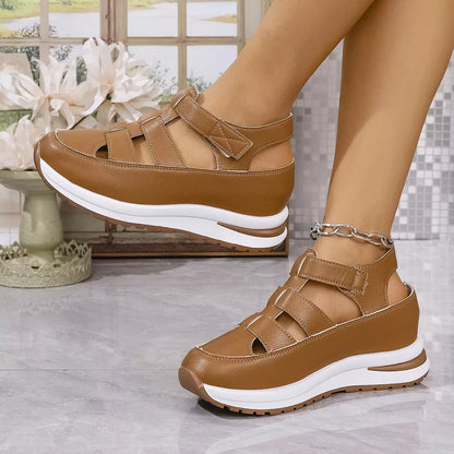 Cutout Wedge Velcro Sandals -