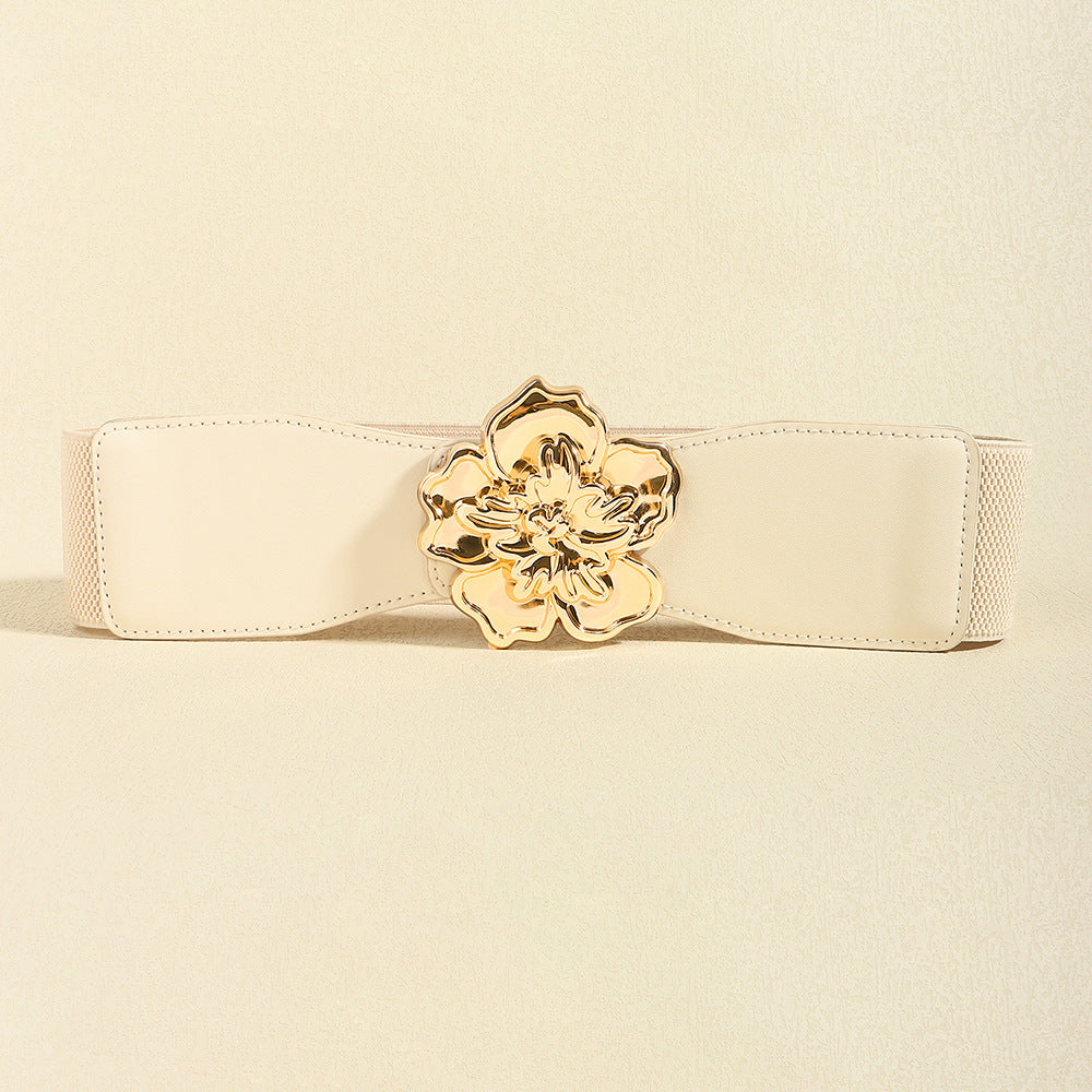 Flower Alloy Buckle Elastic Belt -