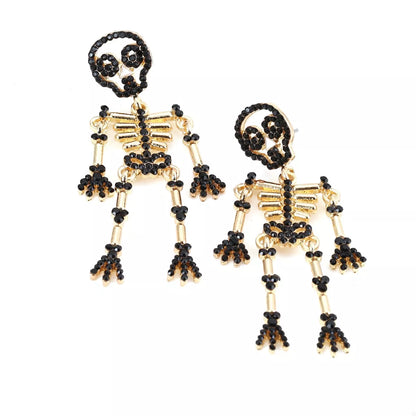 Halloween Skeleton Statement Earrings - Black One Size