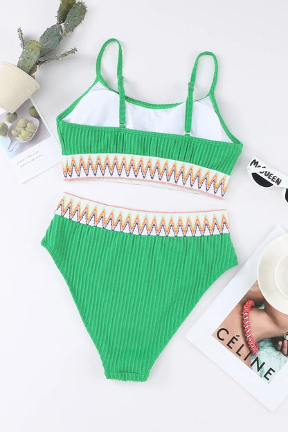 Textured Bikini High Waist Swimsuit Set -