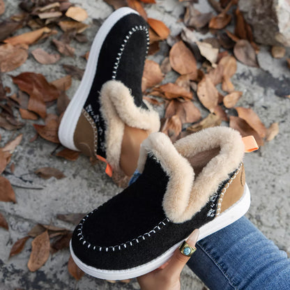 Cozy Fur-Trimmed Slip-Ons - Black