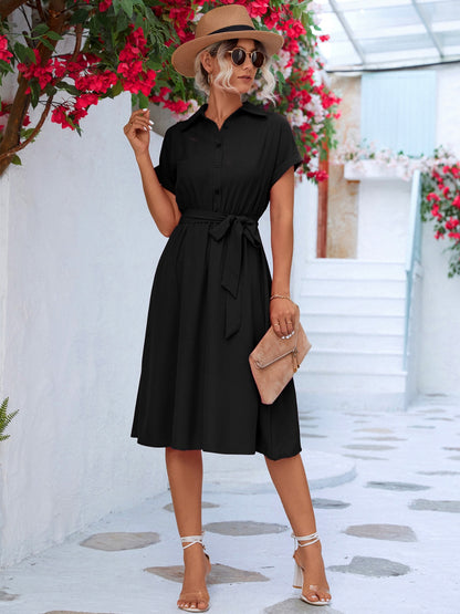 Buttoned Tie Waist Dress