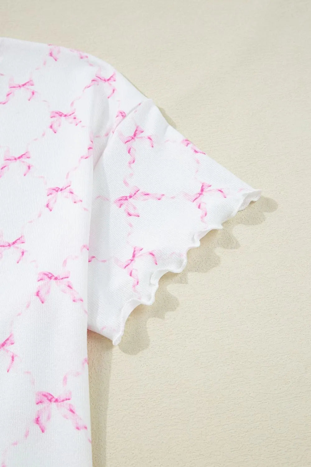 Bow Print Round Neck Top and Shorts Lounge Set -