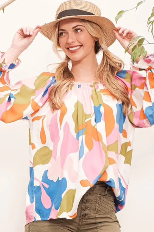 Abstract Print Long Sleeve Top - Multicolor
