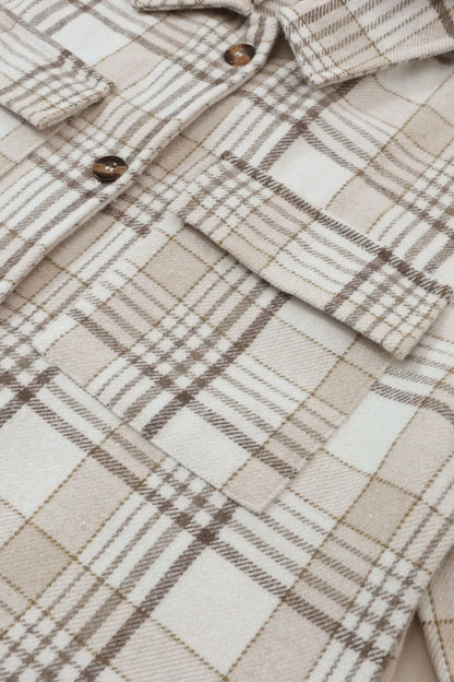 Plaid Removable Hood Button Up Shacket -