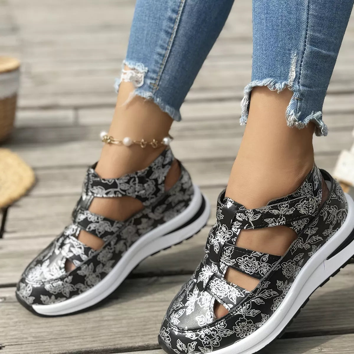 Cutout Velcro Sandals -