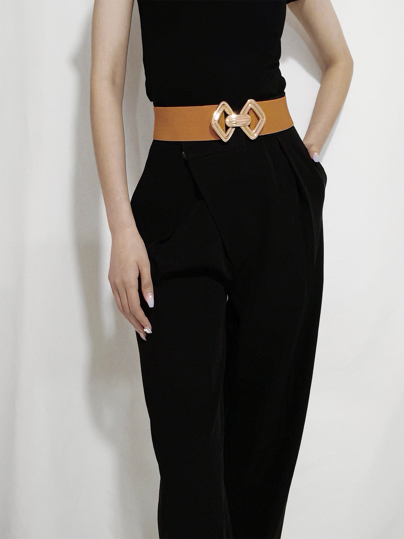 Geometric Buckle Elastic Wide Belt -