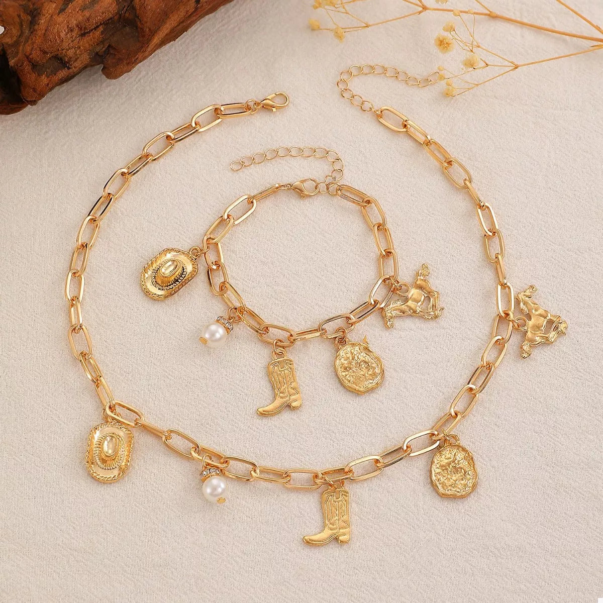 Charm Necklace and Bracelet Jewelry Set -