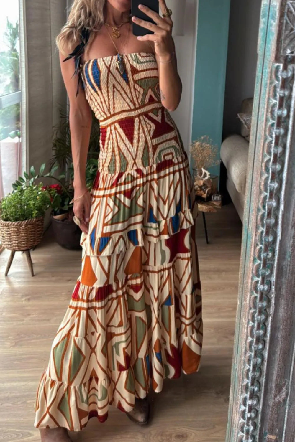 Smocked Printed Tube Dress -