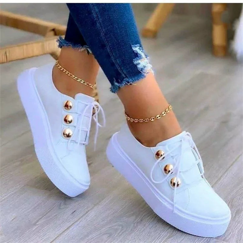 Round Toe Platform Sneakers - White