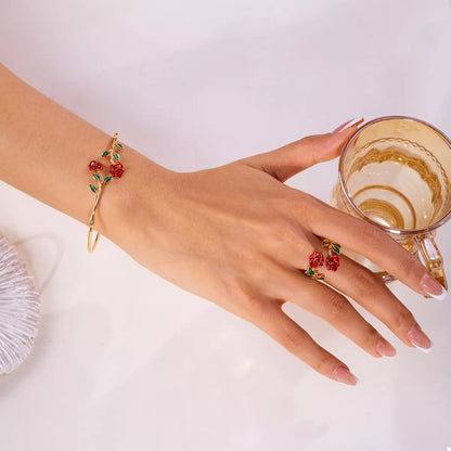 Rose Bypass Ring and Bracelet Jewelry Set -