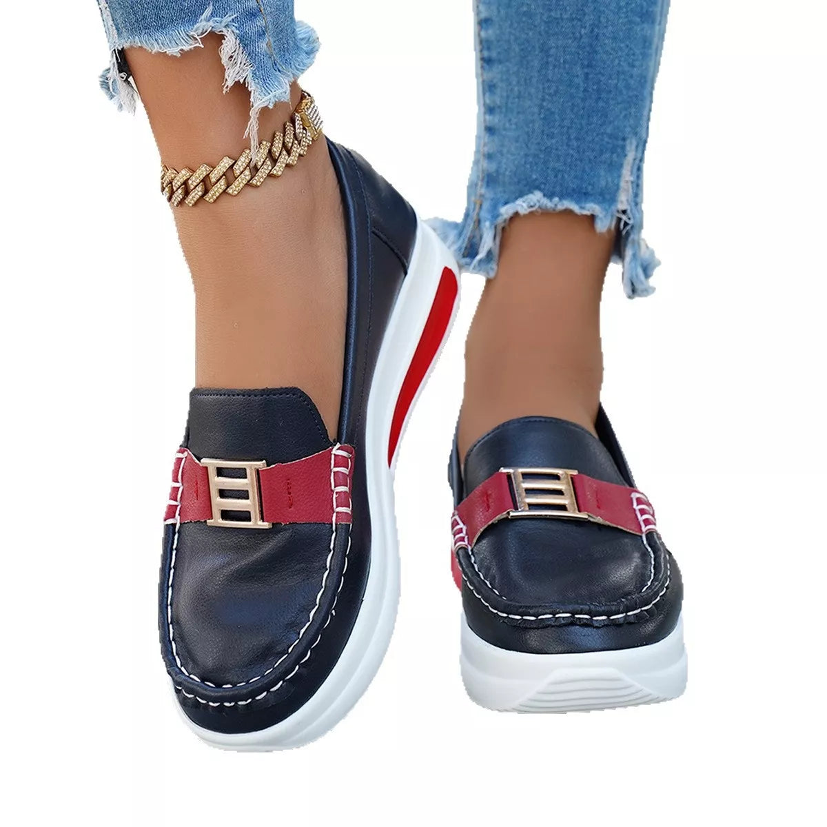 Metal Buckle Round Toe Slip-Ons -