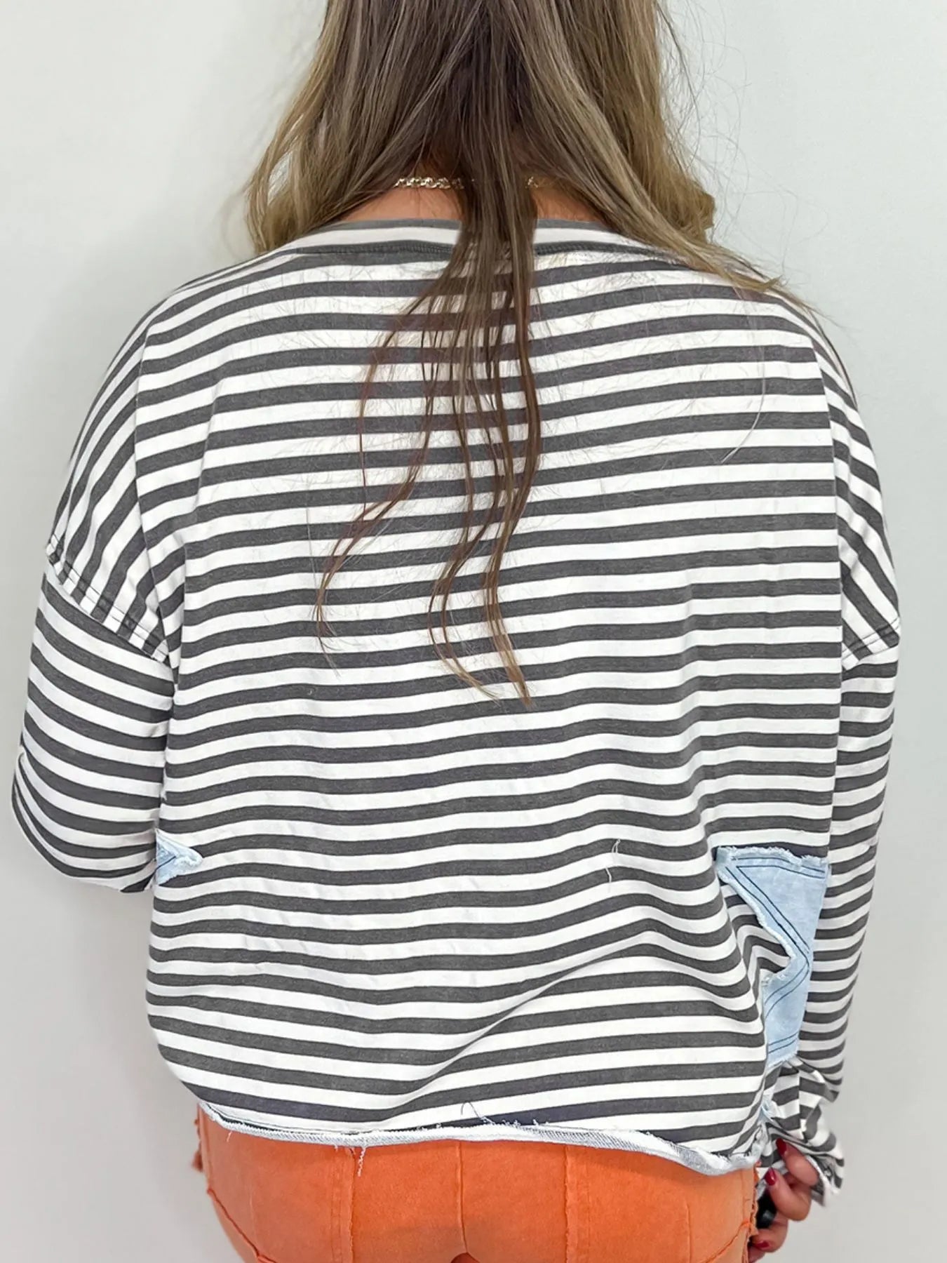 Star Striped Dropped Shoulder Sweatshirt -