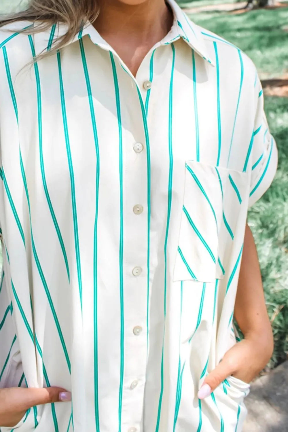 Striped Wide Shift Mini Shirt Dress -