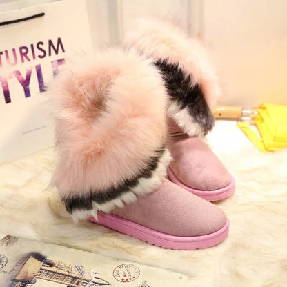 Fluffy Fur Cuff Round Toe Boots -